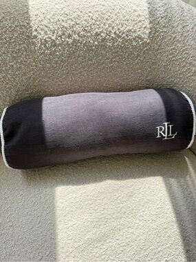 Ralph Lauren Black Bolster Pillow with White Trim and Embroidered RLL